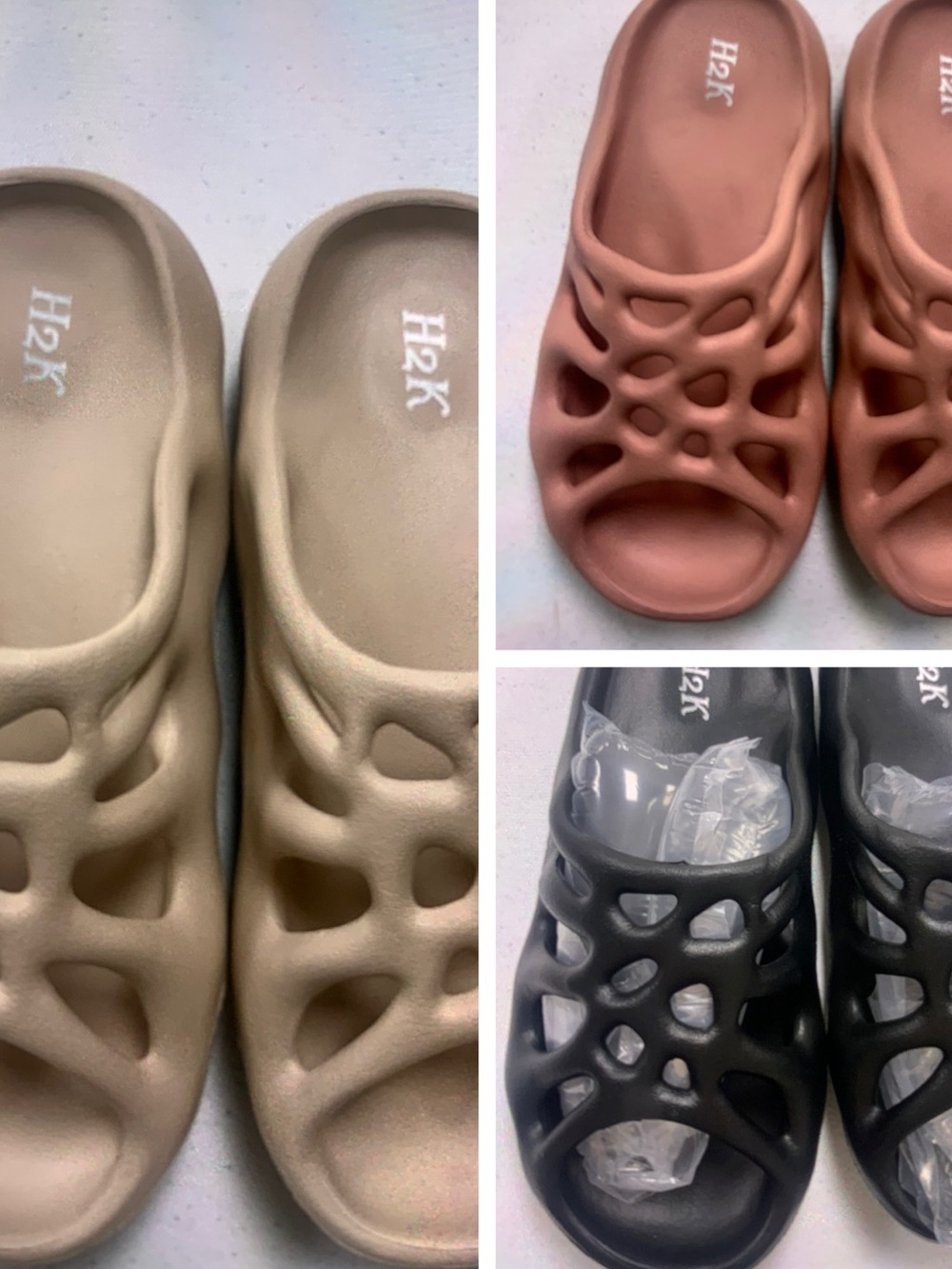 H2K Lightweight Foam Slide Sandals — Beige, Pink & Black